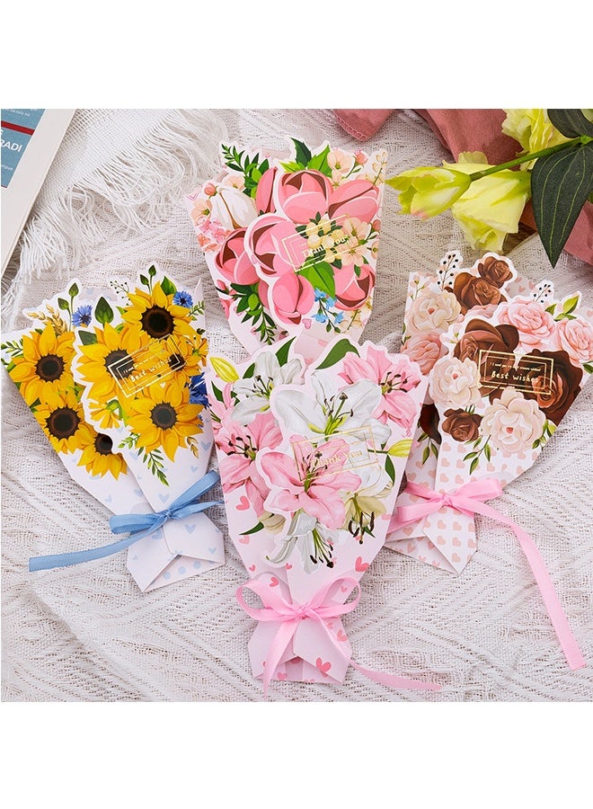 4 قطع بطاقات تهنئة بطاقة تهنئة ثلاثية الأبعاد على شكل باقة زهور للهدايا الخلفية، أعياد الميلاد، هدايا عيد الأم، حفلات الزفاف، الأعياد، بطاقات هدايا متينة وصلبة من الورق المقوى - Image 2